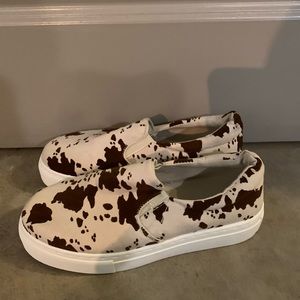 Cow Print Brown and Beige Slip On Sneakers
